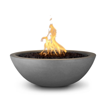 The Outdoor Plus 33 Round Sedona Fire Bowl, GFRC Concrete, Natural Gray, Match Lit with Flame Sense, Liquid Propane OPT-33RFOFSML-NGY-LP